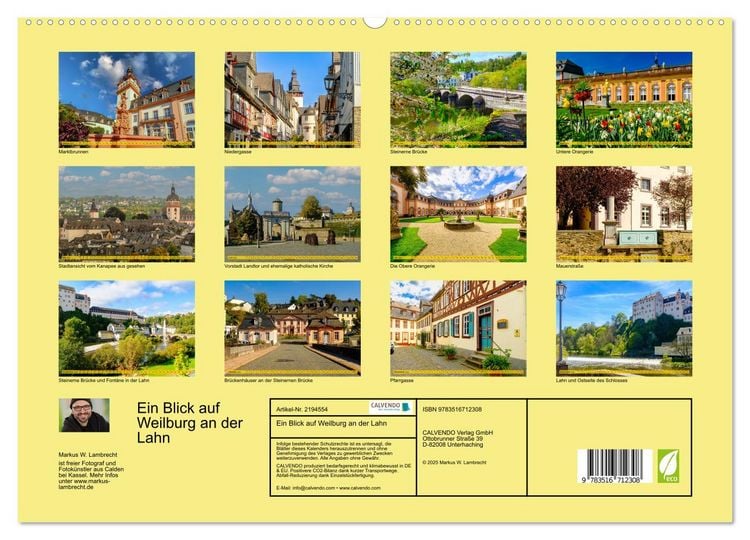 Produktbild: Ein Blick auf Weilburg an der Lahn (hochwertiger Premium Wandkalender 2026 DIN A2 quer), Kunstdruck in Hochglanz