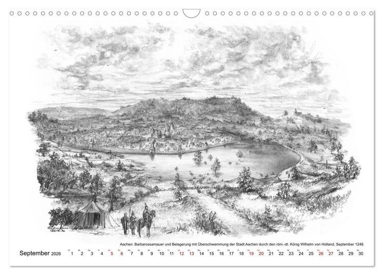 Produktbild: ZeitZeichnen: Burgen und Befestigungen in der Aachener Region (Wandkalender 2026 DIN A3 quer), CALVENDO Monatskalender
