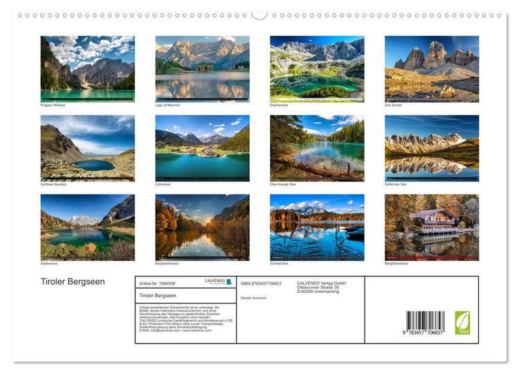 Produktbild: Tiroler Bergseen (hochwertiger Premium Wandkalender 2026 DIN A2 quer), Kunstdruck in Hochglanz