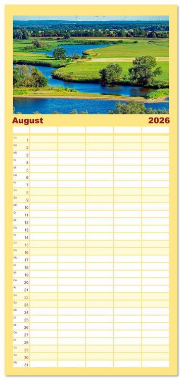 Produktbild: Familienplaner 2026 - Flusslandschaft Elbe mit 5 Spalten (Wandkalender, 21 x 45 cm) CALVENDO