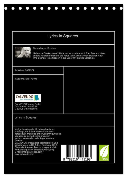Produktbild: Lyrics In Squares (Tischkalender 2026 DIN A5 hoch), CALVENDO Monatskalender