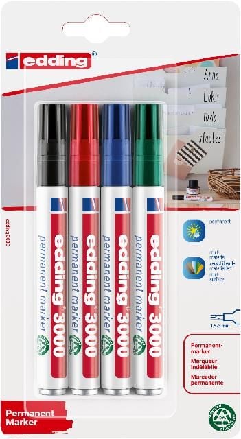Produktbild: edding Permanentmarker 3000 1,5-3mm 4 St&uuml;ck Blister