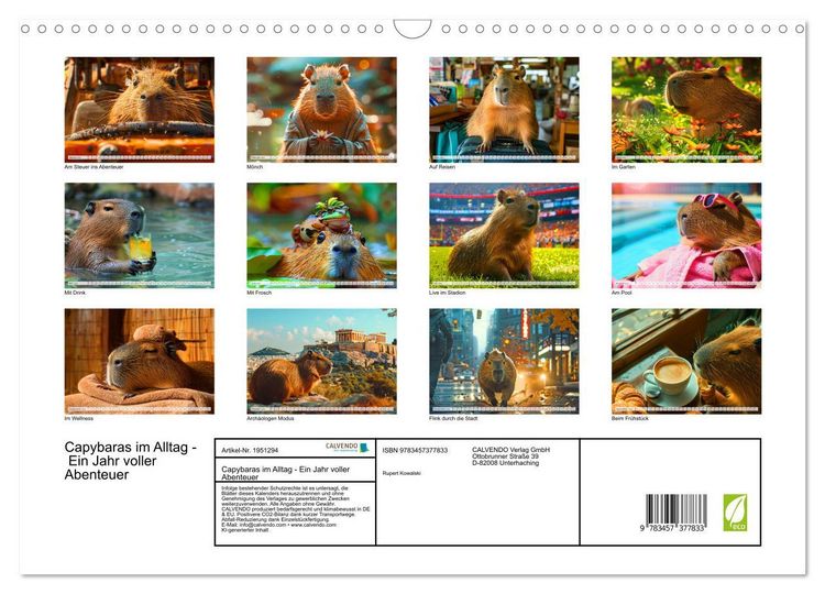 Produktbild: Capybaras im Alltag - Ein Jahr voller Abenteuer (Wandkalender 2026 DIN A3 quer), CALVENDO Monatskalender