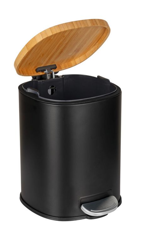 Produktbild: Kosmetikeimer Mod. Fianema, schwarz, 3L, Metall/Bambus, Easy-Close, mit herausnehmbarem