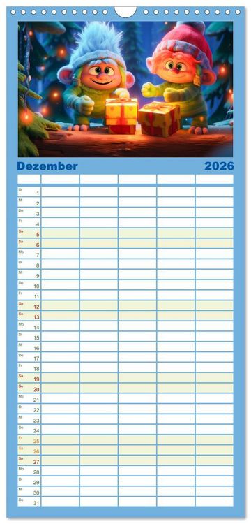 Produktbild: Familienplaner 2026 - Die bunte Welt der Trolle mit 5 Spalten (Wandkalender, 21 x 45 cm) CALVENDO