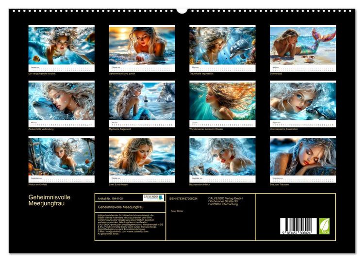 Produktbild: Geheimnisvolle Meerjungfrau (hochwertiger Premium Wandkalender 2026 DIN A2 quer), Kunstdruck in Hochglanz