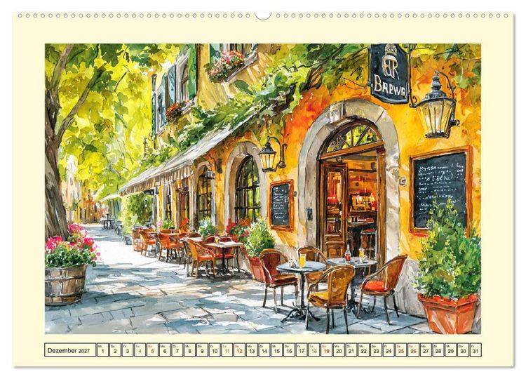 Produktbild: Gastgarten Idylle. Sommerliche Freude im Aquarellstil (Wandkalender 2027 DIN A2 quer), CALVENDO Monatskalender