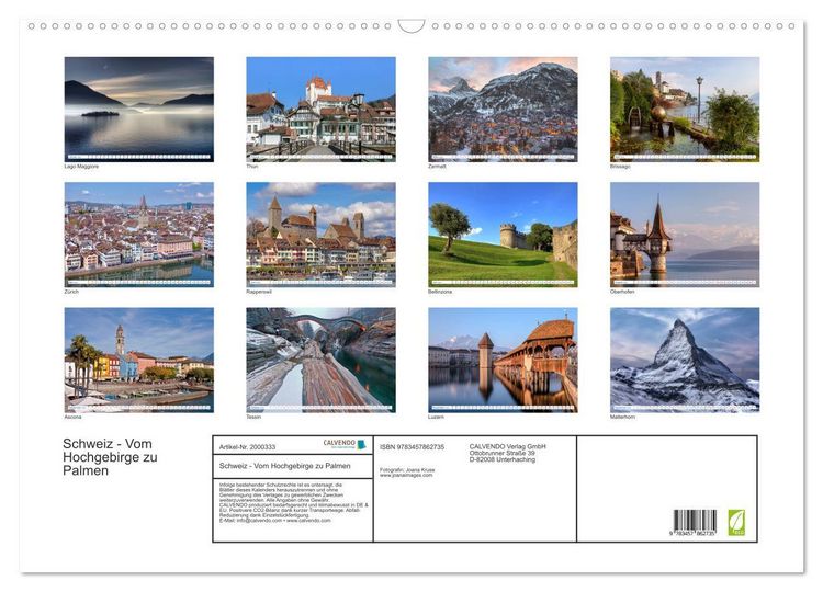 Produktbild: Schweiz - Vom Hochgebirge zu Palmen (Wandkalender 2026 DIN A2 quer), CALVENDO Monatskalender