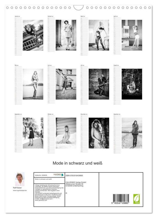 Produktbild: Mode in schwarz und wei&szlig; (Wandkalender 2026 DIN A3 hoch), CALVENDO Monatskalender