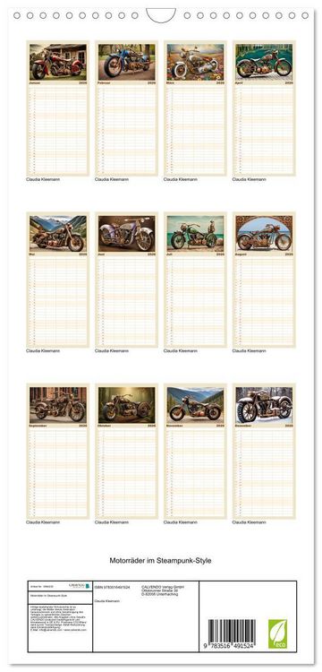 Produktbild: Familienplaner 2026 - Motorr&auml;der im Steampunk-Style mit 5 Spalten (Wandkalender, 21 x 45 cm) CALVENDO