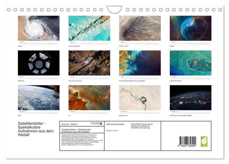 Produktbild: Satellitenbilder - Spektakul&auml;re Aufnahmen aus dem Weltall (Wandkalender 2026 DIN A4 quer), CALVENDO Monatskalender