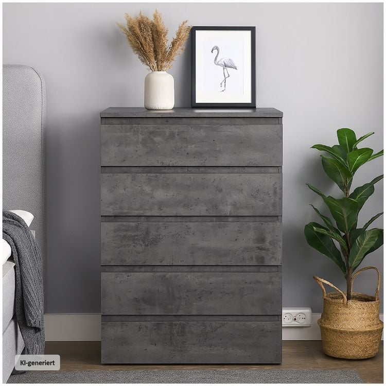 HTI-Living Kommode mit 5 grifflosen Schubladen Beton viel Stauraum kaufen