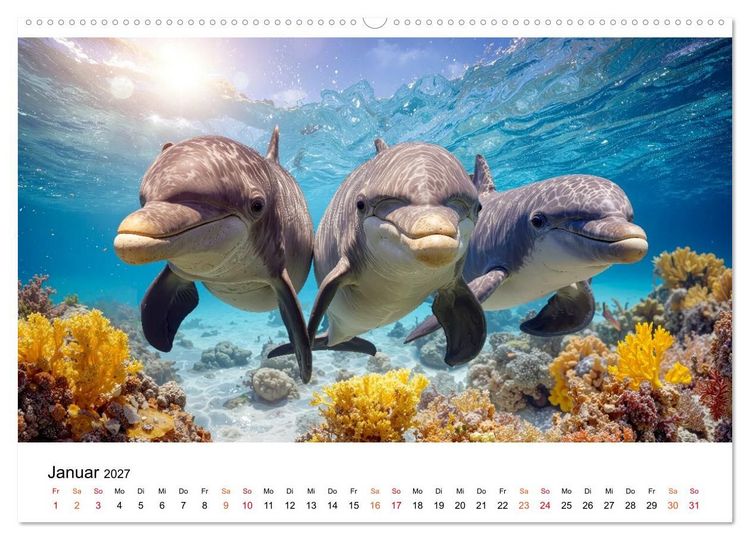 Produktbild: Delfine - ein Jahr voller Meer (hochwertiger Premium Wandkalender 2027 DIN A2 quer), Kunstdruck in Hochglanz