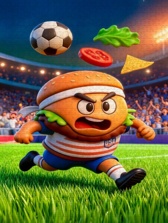Produktbild: CALVENDO Puzzle 3D Fussballmotiv USA Burger Figur | 1000 Teile Lege-Gr&ouml;&szlig;e 64x48cm Foto-Puzzle f&uuml;r gl&uuml;ckliche Stunden