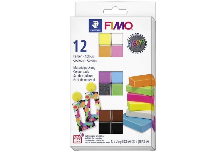 Produktbild: STAEDTLER FIMO effect 8013, ofenh&auml;rtende Modelliermasse, Neon Colours, 12 Halbbl&ouml;cken &aacute; 25 g, 8013 C12-3