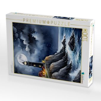 Produktbild: CALVENDO Puzzle Leuchtturm im Mondlicht | 1000 Teile Lege-Gr&ouml;&szlig;e 64x48cm Foto-Puzzle f&uuml;r gl&uuml;ckliche Stunden