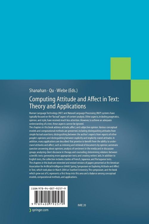 Produktbild: Computing Attitude and Affect in Text: Theory and Applications