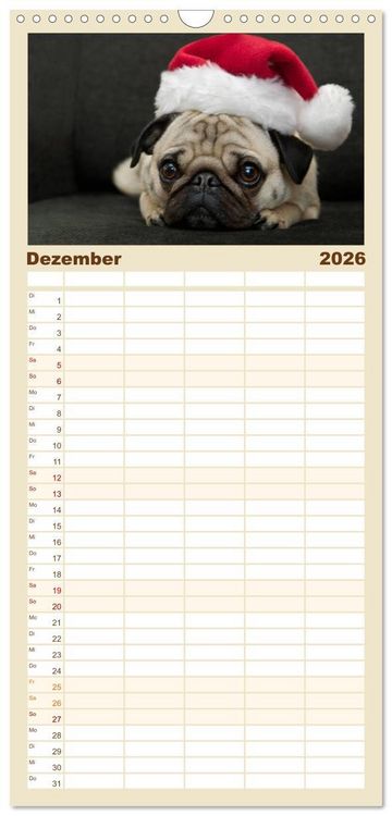 Produktbild: Familienplaner 2026 - Mops mit 5 Spalten (Wandkalender, 21 x 45 cm) CALVENDO