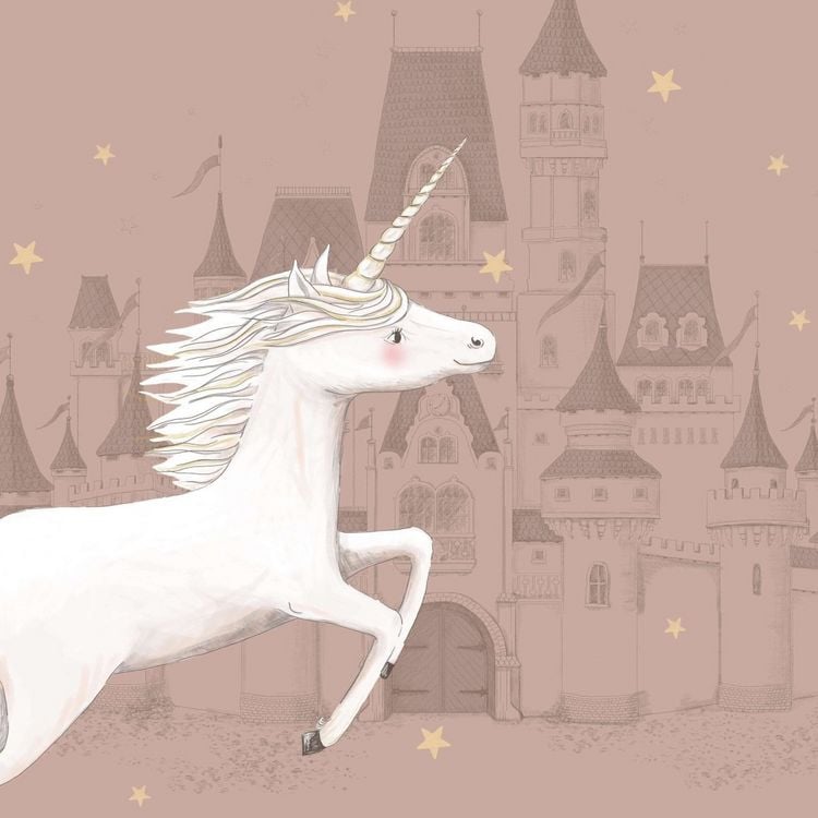 Produktbild: Scriptum Schreibtischunterlage f&uuml;r Kinder Schloss mit Einhorn altrosa - 60 x 40 cm, aus premium Vinyl