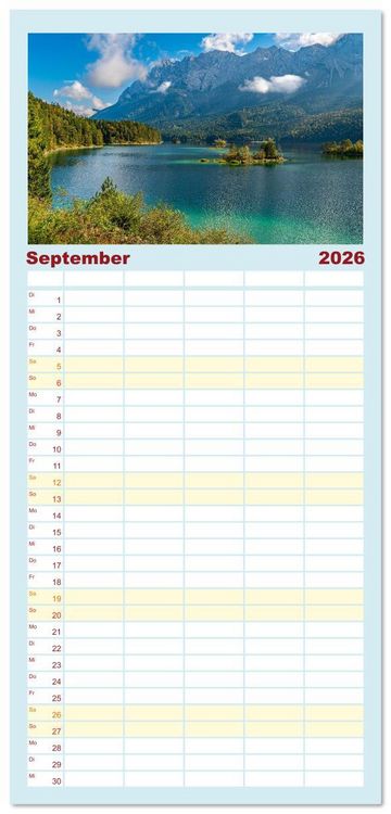 Produktbild: Familienplaner 2026 - Bayerisches Alpenparadies mit 5 Spalten (Wandkalender, 21 x 45 cm) CALVENDO