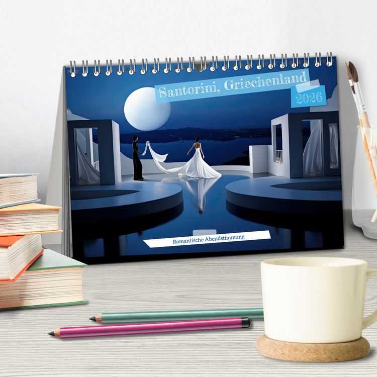 Produktbild: Santorini, Griechenland -Romatische Abendstimmung- (Tischkalender 2026 DIN A5 quer), CALVENDO Monatskalender