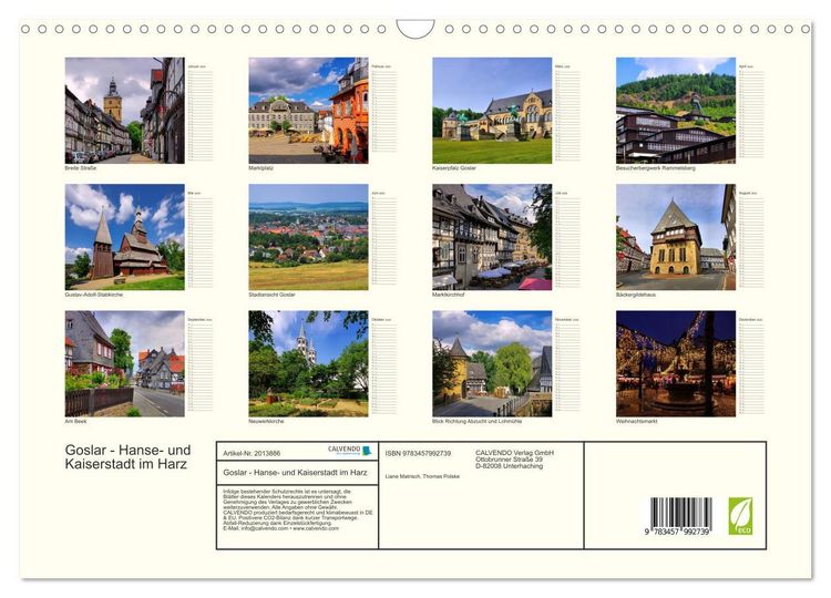 Produktbild: Goslar - Hanse- und Kaiserstadt im Harz (Wandkalender 2026 DIN A3 quer), CALVENDO Monatskalender