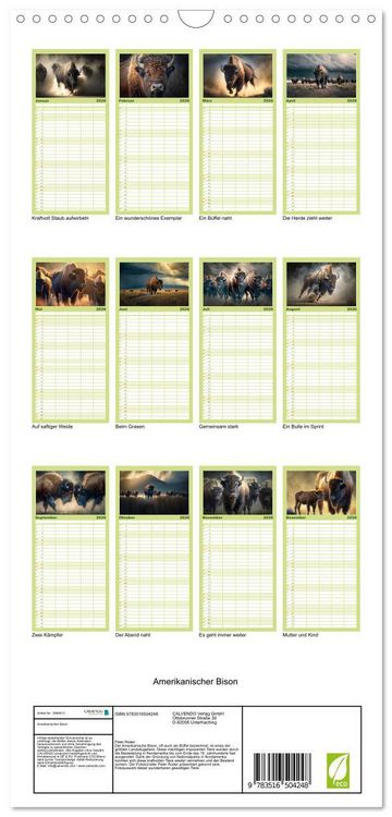 Produktbild: Familienplaner 2026 - Amerikanischer Bison mit 5 Spalten (Wandkalender, 21 x 45 cm) CALVENDO