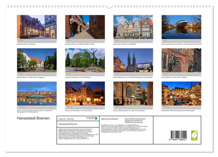 Produktbild: Hansestadt Bremen (hochwertiger Premium Wandkalender 2026 DIN A2 quer), Kunstdruck in Hochglanz