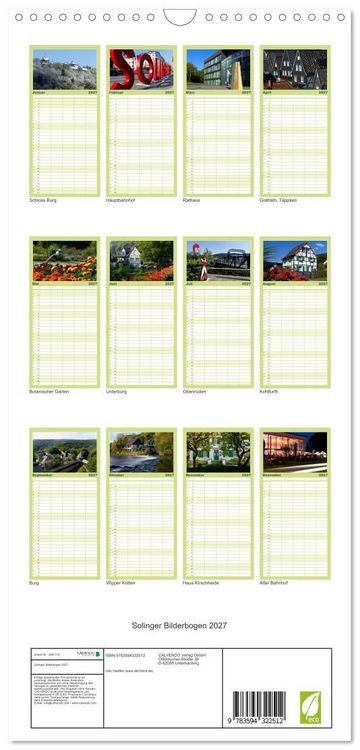 Produktbild: Familienplaner 2027 - Solinger Bilderbogen 2027 mit 5 Spalten (Wandkalender, 21 x 45 cm) CALVENDO