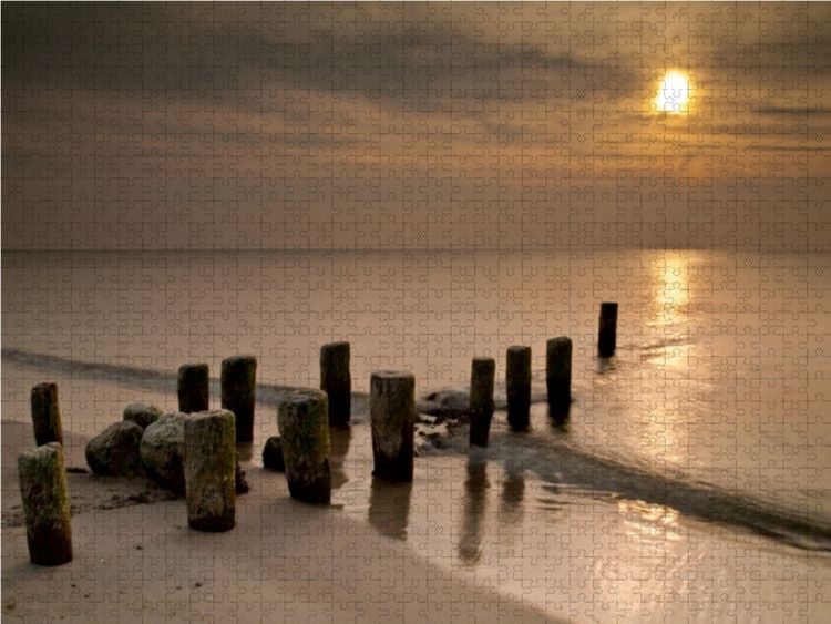 Produktbild: CALVENDO Puzzle Buhnen an der Ostseek&uuml;ste mit Sonnenuntergang 1000 Teile Lege-Gr&ouml;&szlig;e 64 x 48 cm Foto-Puzzle Bild von Rico K&ouml;dder