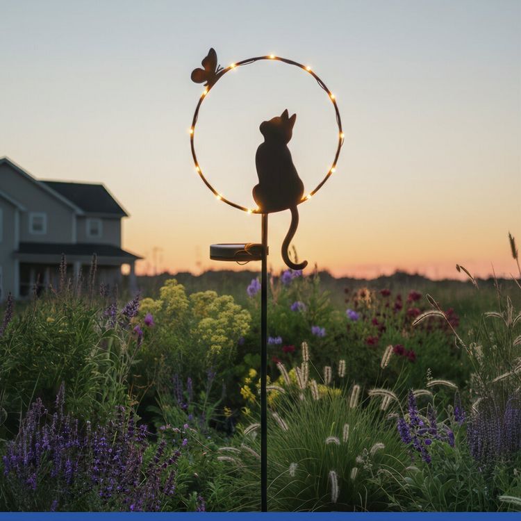 Produktbild: LED Gartenstecker Katze Solar, solarbetriebene Gartenbeleuchtung