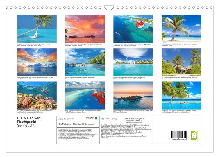 Produktbild: Die Malediven: Fluchtpunkt Sehnsucht (Wandkalender 2026 DIN A3 quer), CALVENDO Monatskalender