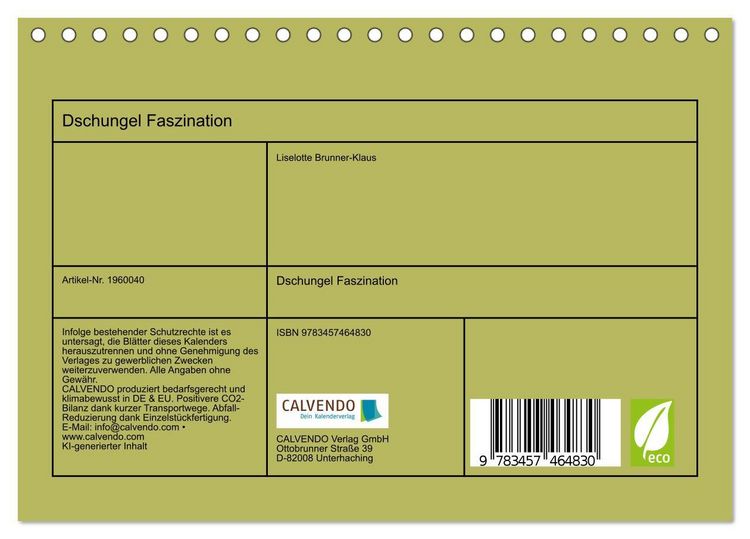 Produktbild: Dschungel Faszination (Tischkalender 2026 DIN A5 quer), CALVENDO Monatskalender
