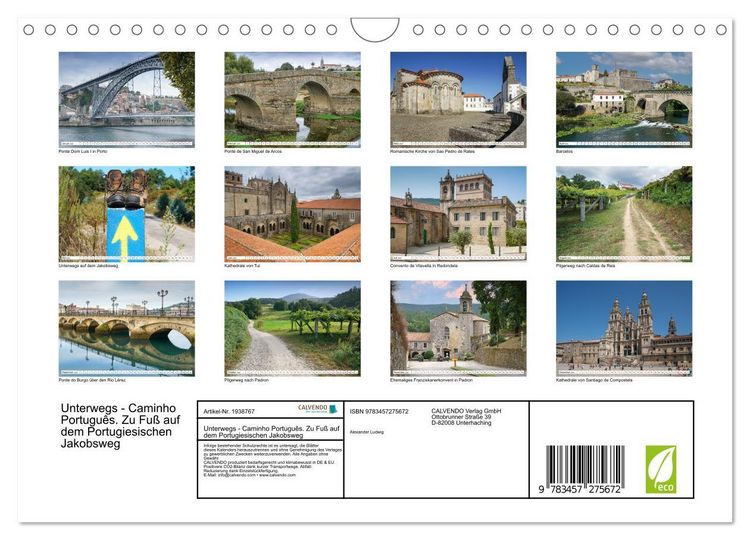 Produktbild: Unterwegs - Caminho Portugu&ecirc;s. Zu Fu&szlig; auf dem Portugiesischen Jakobsweg (Wandkalender 2026 DIN A4 quer), CALVENDO Monatskalender