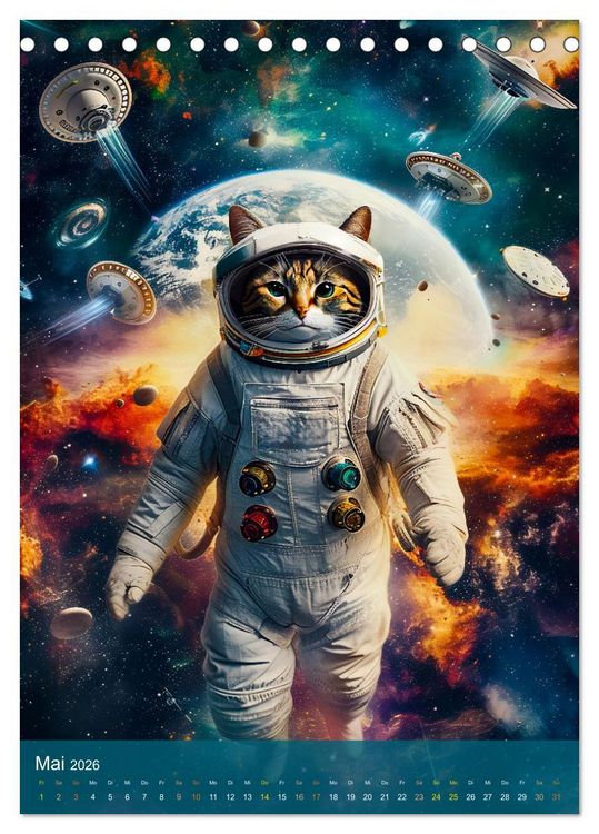 Produktbild: Katzen im All - Katzenastronauten im Kosmos (Tischkalender 2026 DIN A5 hoch), CALVENDO Monatskalender