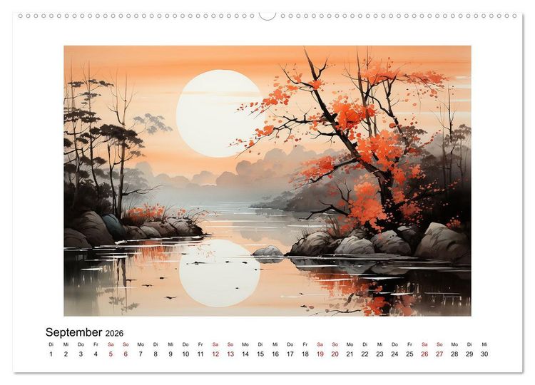 Produktbild: Heiwa - Friedliche Aquarelle im japanischen Stil (Wandkalender 2026 DIN A2 quer), CALVENDO Monatskalender