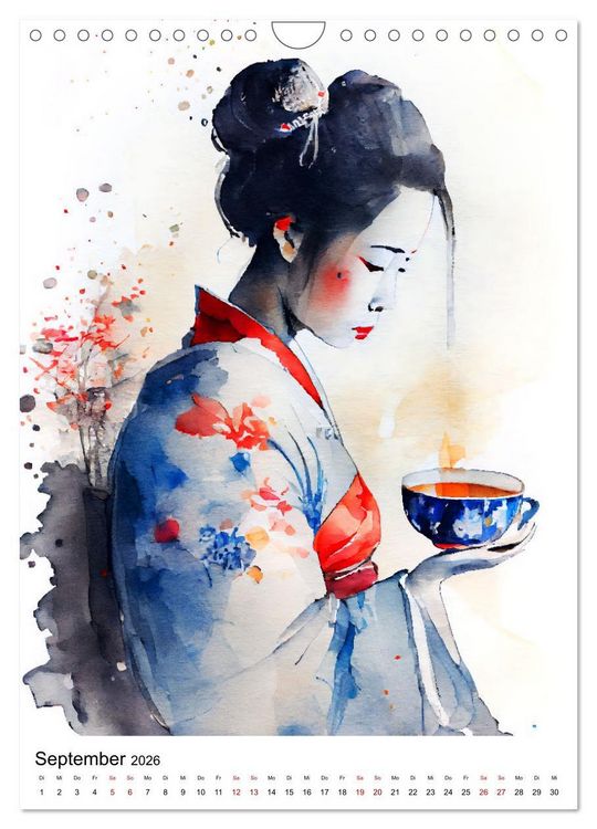 Produktbild: Geisha Aquarelle - Japanische Kulturdamen, Landschaft und Sakura (Wandkalender 2026 DIN A4 hoch), CALVENDO Monatskalender