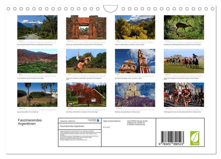 Produktbild: Faszinierendes Argentinien (Wandkalender 2026 DIN A4 quer), CALVENDO Monatskalender