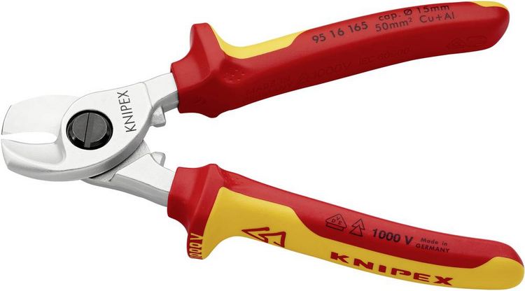 Produktbild: Knipex 95 16 165 VDE-Kabelschere Geeignet f&uuml;r (Abisoliertechnik) Alu- und Kupferkabel, ein- und mehrdr&auml;htig 15 mm 50 mm&sup2; 0