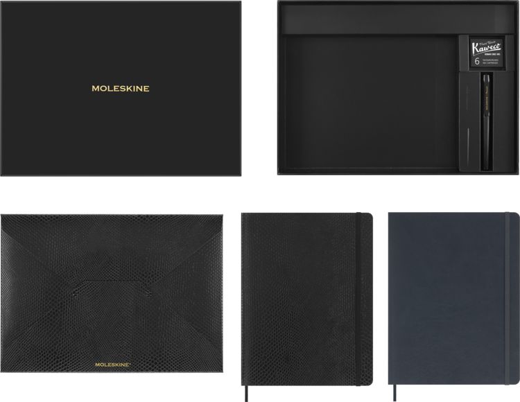 Produktbild: Moleskine Vegea Notizb&uuml;cher (2x), XL, liniert, weicher Einband, schwarz und Capri Petroleum