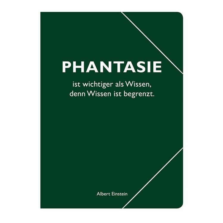 Produktbild: Sammelmappe A4 gr&uuml;n, "Phantasie ist wichtiger als Wissen, denn Wissen ist begrenzt." (Albert Einstein)