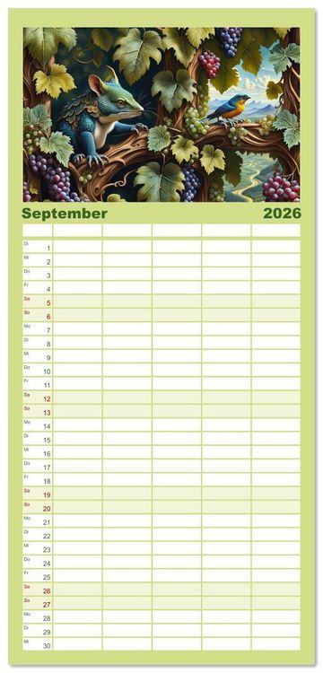 Produktbild: Familienplaner 2026 - Verborgene Welten: Arkanum der mystischen Tierwesen mit 5 Spalten (Wandkalender, 21 x 45 cm) CALVENDO