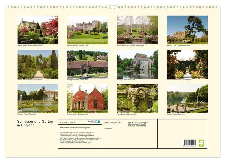 Produktbild: Schl&ouml;sser und G&auml;rten in England (Wandkalender 2026 DIN A2 quer), CALVENDO Monatskalender