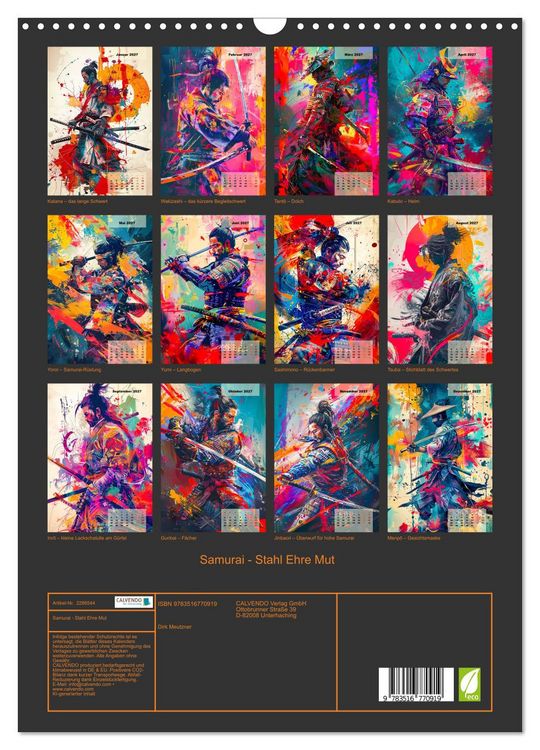 Produktbild: Samurai - Stahl Ehre Mut (Wandkalender 2027 DIN A3 hoch), CALVENDO Monatskalender