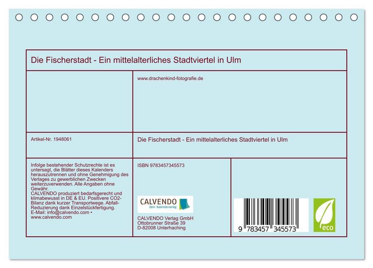 Produktbild: Die Fischerstadt - Ein mittelalterliches Stadtviertel in Ulm (Tischkalender 2026 DIN A5 quer), CALVENDO Monatskalender