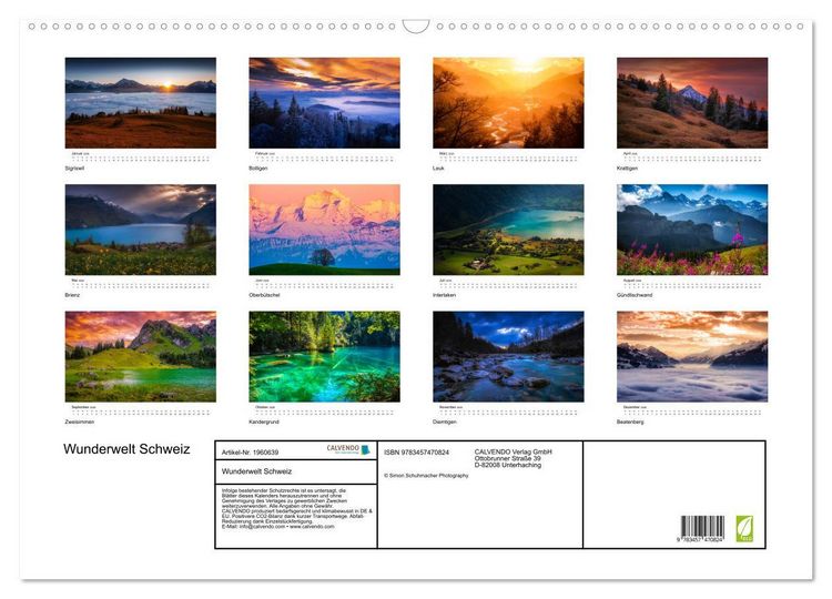 Produktbild: Wunderwelt Schweiz (Wandkalender 2026 DIN A2 quer), CALVENDO Monatskalender