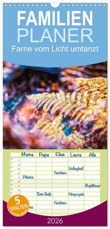 Produktbild: Familienplaner 2026 - Farne vom Licht umtanzt mit 5 Spalten (Wandkalender, 21 x 45 cm) CALVENDO