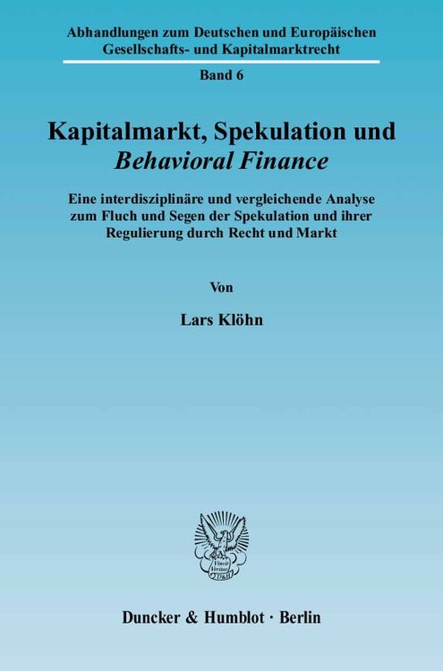 Produktbild: Kapitalmarkt, Spekulation und Behavioral Finance.