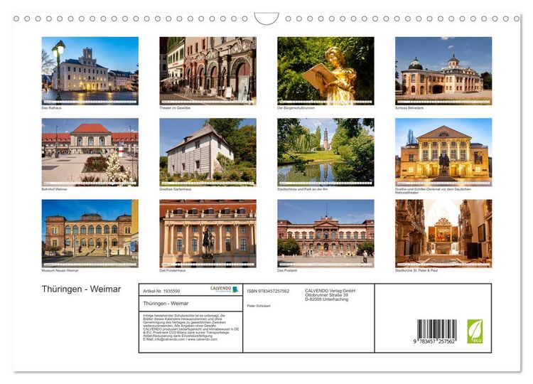 Produktbild: Th&uuml;ringen - Weimar (Wandkalender 2026 DIN A3 quer), CALVENDO Monatskalender