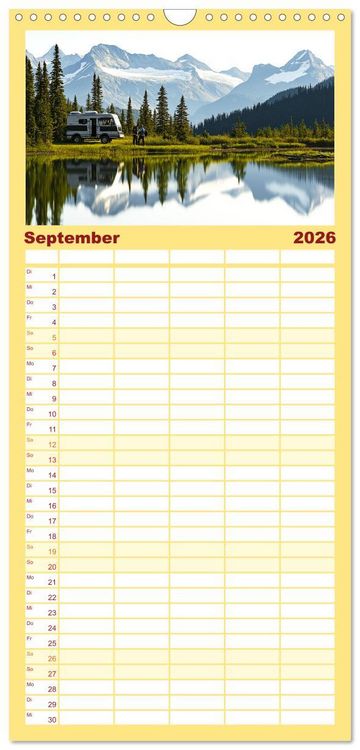Produktbild: Familienplaner 2026 - Abenteuer Wildcamping - Mit dem Camper um die Welt mit 5 Spalten (Wandkalender, 21 x 45 cm) CALVENDO